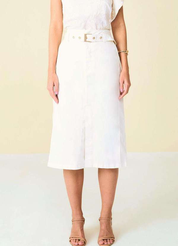 Maria.valentina - Saia Maria.Valentina Reta Alta Midi Off White Branco