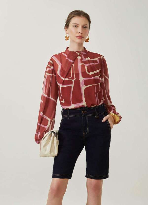 Maria.valentina - Bermuda Maria.Valentina Ajustada Alta Azul Azul 3