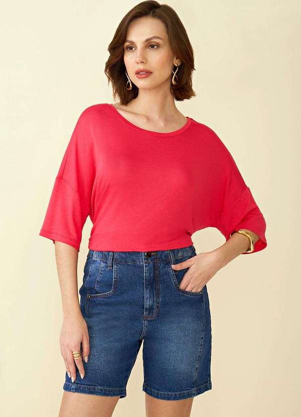 Maria.valentina - Bermuda Maria.Valentina Reta com Recortes Jeans Azul