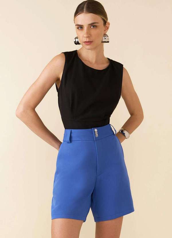 Maria.valentina - Shorts Maria.Valentina Alfaiataria com Broche Azul Azul