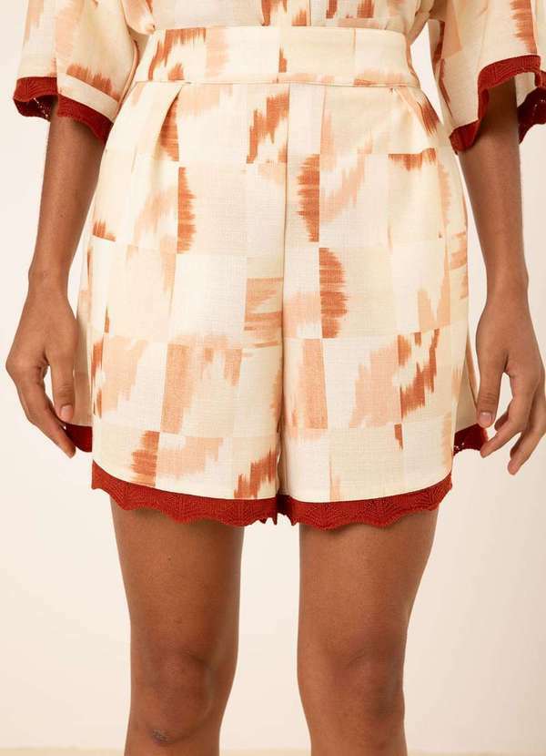 Maria.valentina - Shorts Maria.Valentina Amplo Alta Bege Bege