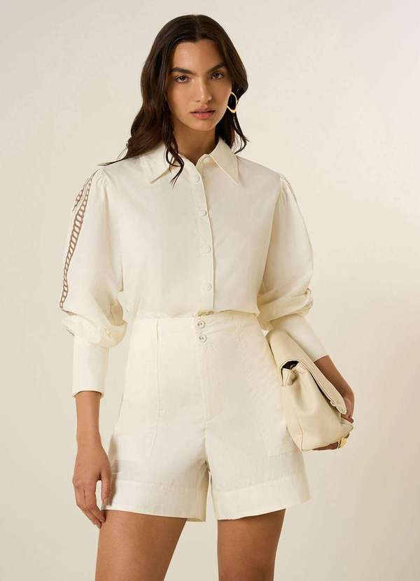 Maria.valentina - Shorts Maria.Valentina Amplo Alta Off White Branco