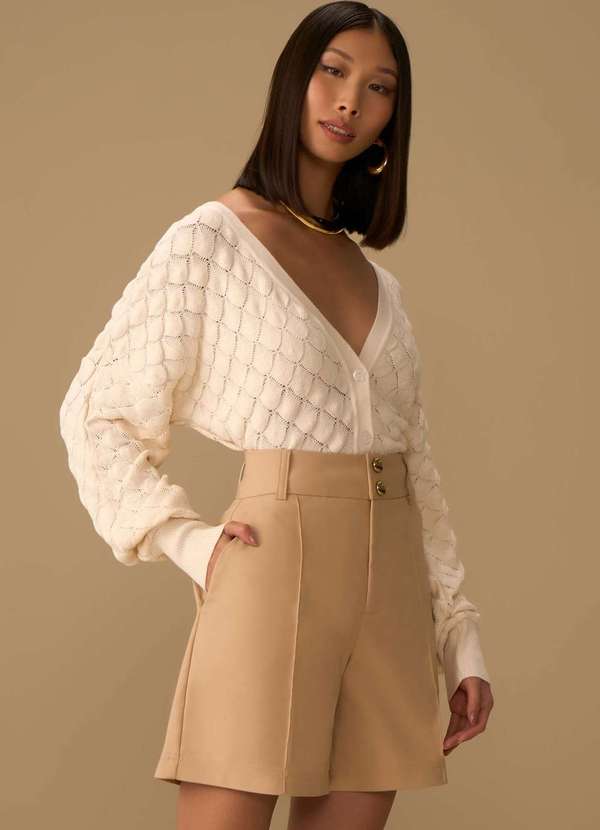 Maria.valentina - Shorts Maria.Valentina Reto Alta Bege Bege