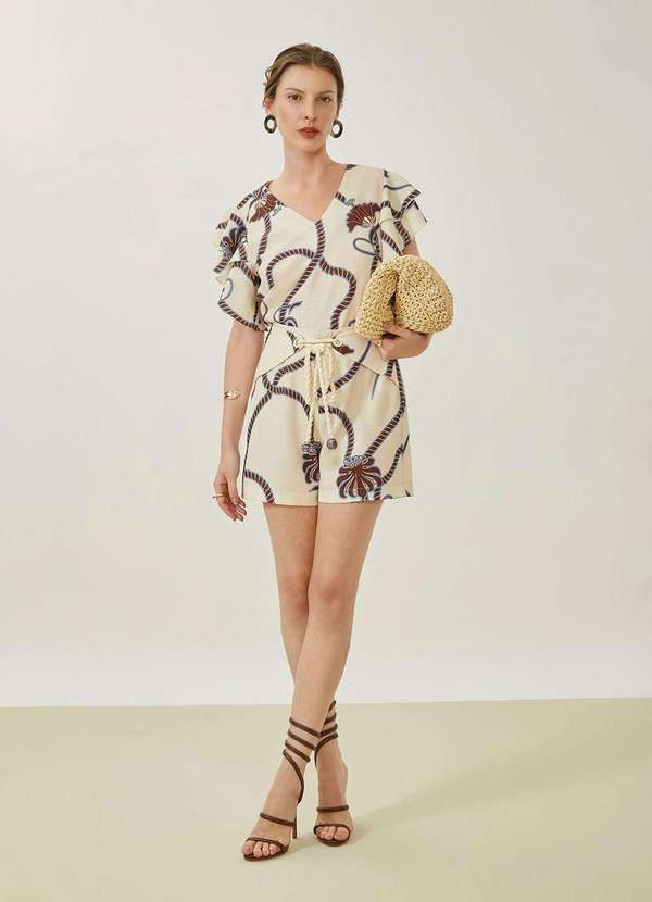 Maria.valentina - Shorts Maria.Valentina Reto Alta Bege Bege