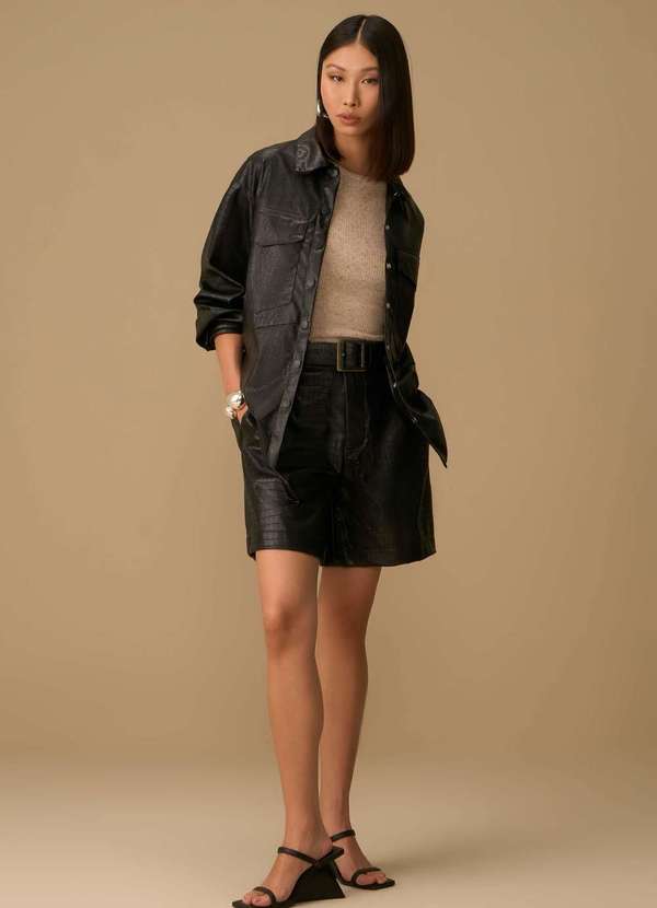 Maria.valentina - Shorts Maria.Valentina Reto Alta Preto Preto