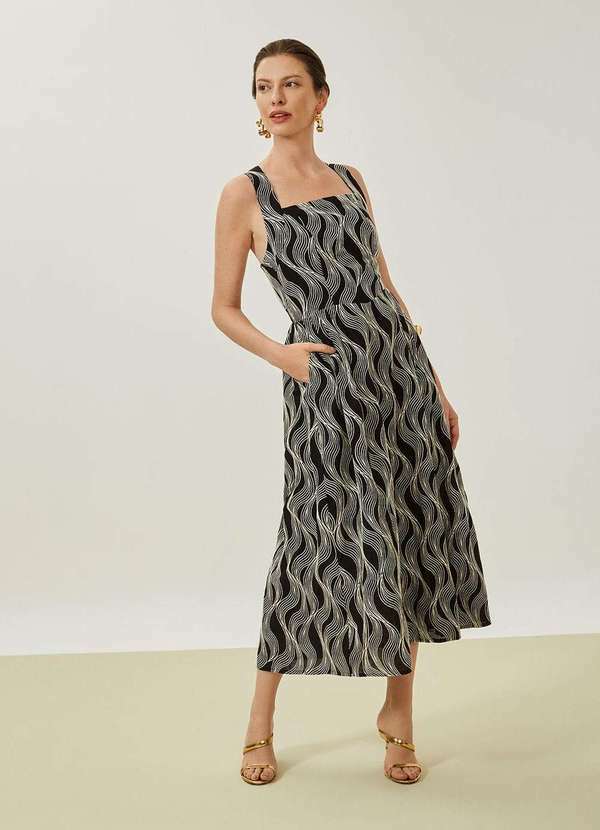 Maria.valentina - Vestido Maria.Valentina Ajustado Cava Francesa sem Manga Midi Pre Preto