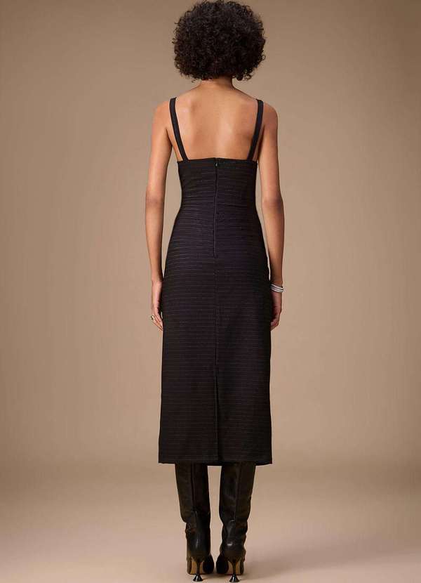 Maria.valentina - Vestido Maria.Valentina Ajustado Decote Reto com Alça Midi Preto Preto 4