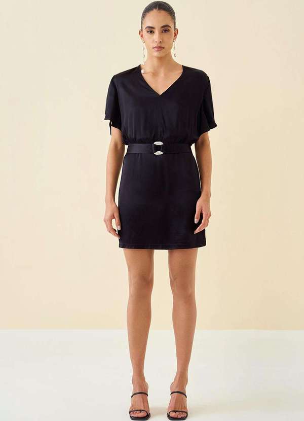 Maria.valentina - Vestido Maria.Valentina Ajustado Decote V Manga Curta Curto Preto Preto 2