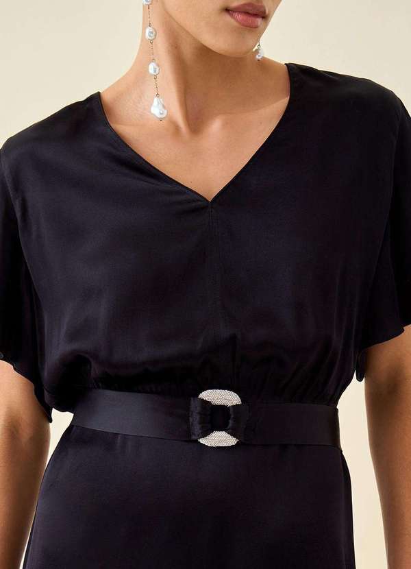 Maria.valentina - Vestido Maria.Valentina Ajustado Decote V Manga Curta Curto Preto Preto 3