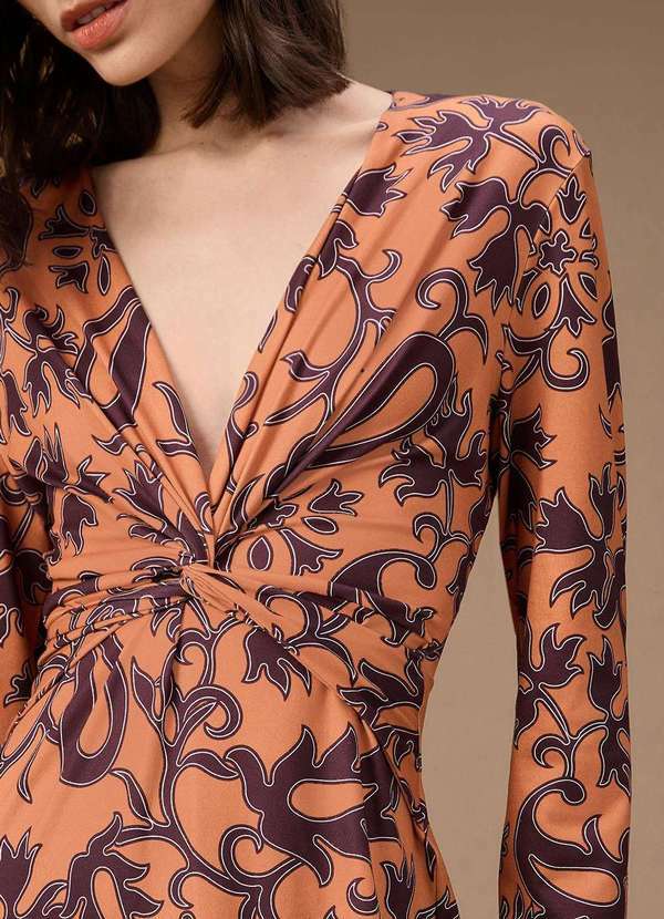 Maria.valentina - Vestido Maria.Valentina Ajustado Decote V Manga Longa Midi Marrom Marrom