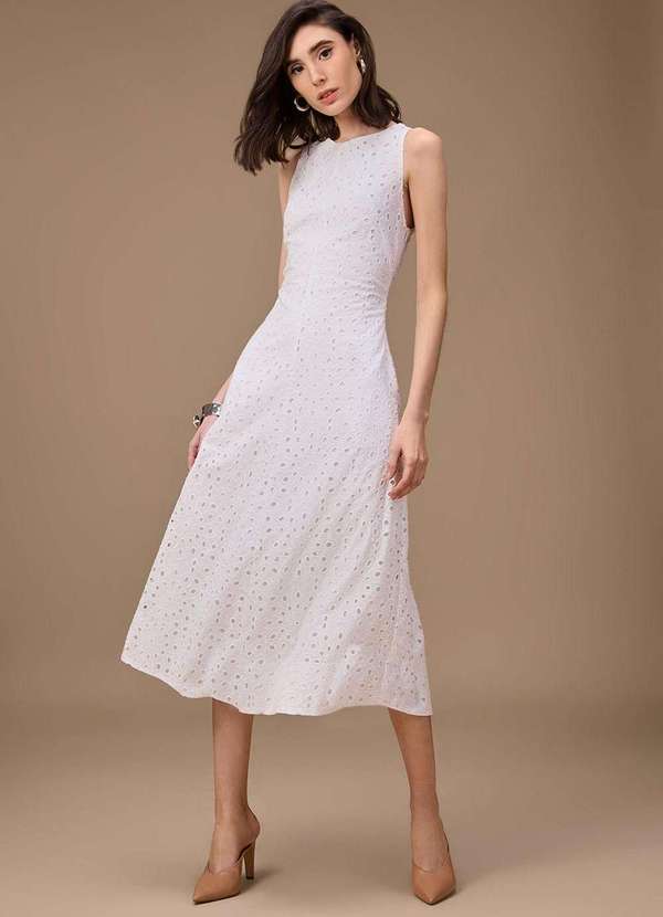 Maria.valentina - Vestido Maria.Valentina Ajustado Decote Careca sem Alça Midi Bran Branco