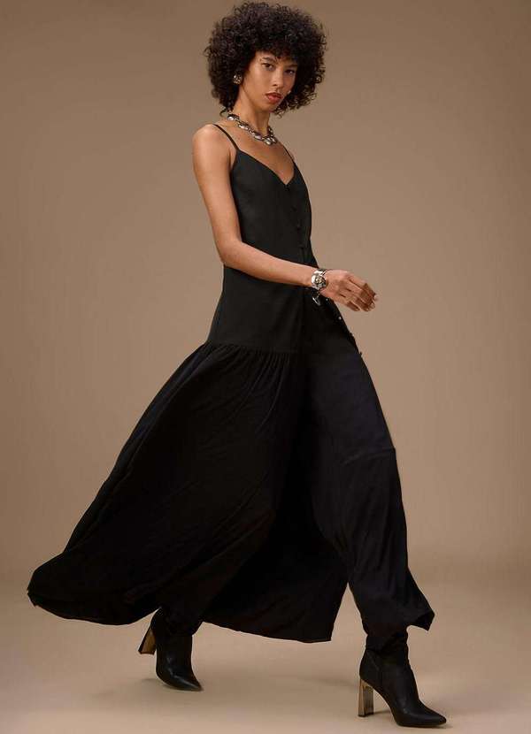 Maria.valentina - Vestido Maria.Valentina Ajustado Decote V com Alça Longo Preto Preto