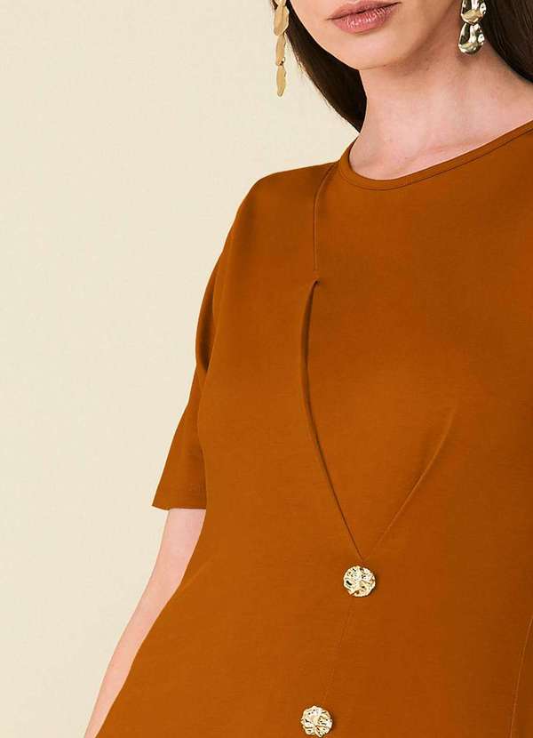 Maria.valentina - Vestido Maria.Valentina Ajustado Decote Careca Manga Curta Midi a Amarelo