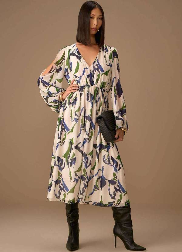 Maria.valentina - Vestido Maria.Valentina Ajustado Decote V Manga Longa Midi Azul Azul