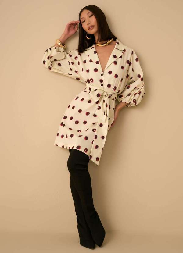 Maria.valentina - Vestido Maria.Valentina Ajustado Decote V Manga Longa Curto Bege Bege