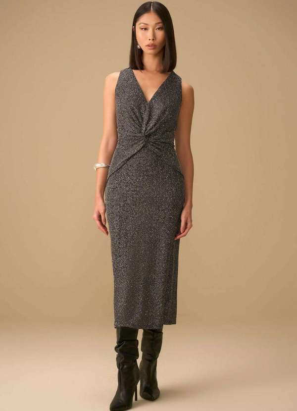 Maria.valentina - Vestido Maria.Valentina Ajustado Decote V sem Alça Midi Preto Preto 2