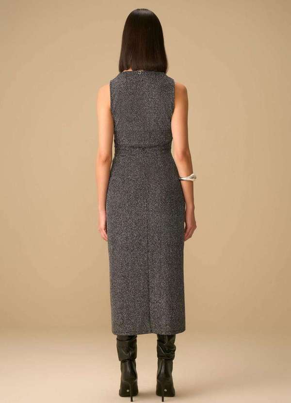 Maria.valentina - Vestido Maria.Valentina Ajustado Decote V sem Alça Midi Preto Preto 3