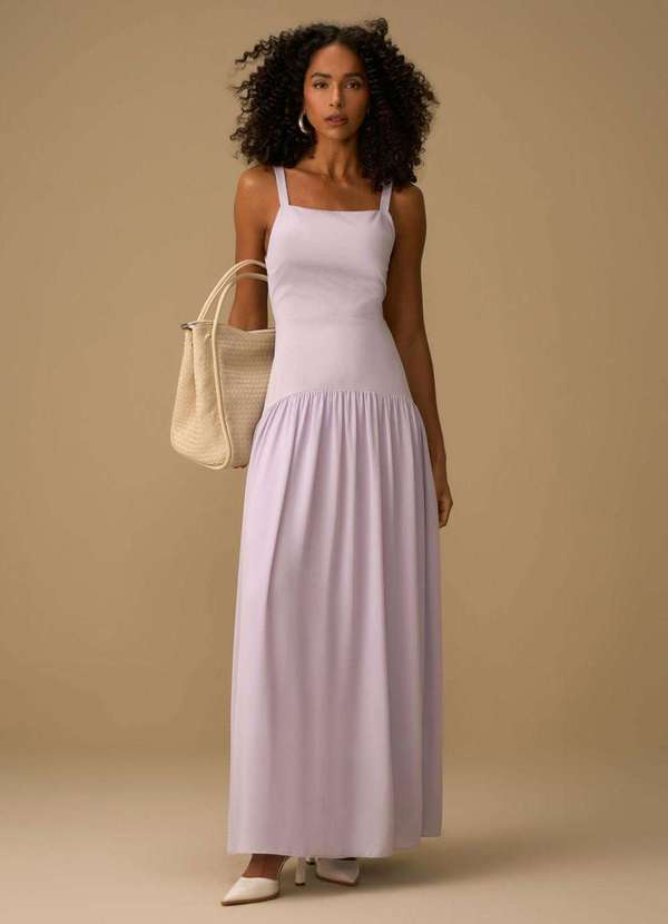 Maria.valentina - Vestido Maria.Valentina Ajustado Decote Reto com Alça Longo Lilas Rosa