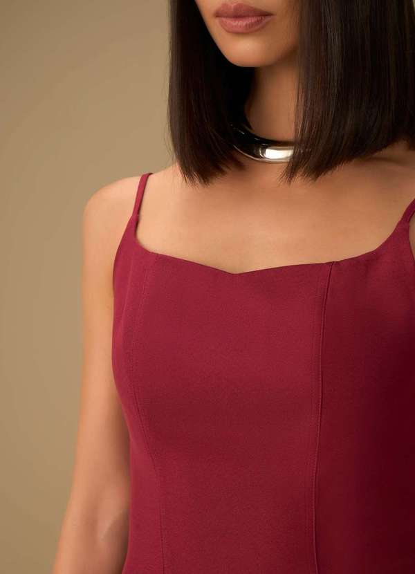 Maria.valentina - Vestido Maria.Valentina Ajustado Decote V com Alça Curto Bordo Vermelho