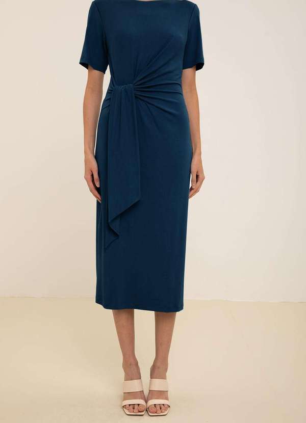 Maria.valentina - Vestido Maria.Valentina Ajustado Decote Canoa Manga Curta Midi Az Azul