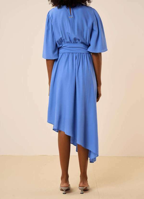 Maria.valentina - Vestido Maria.Valentina Ajustado Decote Careca Manga Curta Midi a Azul