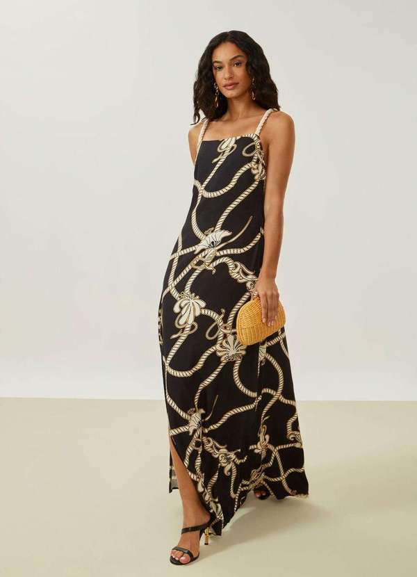Maria.valentina - Vestido Maria.Valentina Ajustado Decote Reto com Alça Longo Preto Preto
