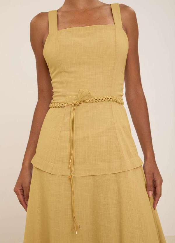 Maria.valentina - Vestido Maria.Valentina Ajustado Decote Reto com Alça Midi Bege Bege 2