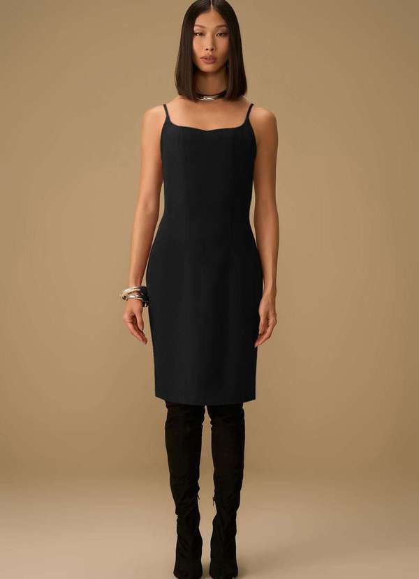 Maria.valentina - Vestido Maria.Valentina Ajustado Decote V com Alça Curto Preto Preto