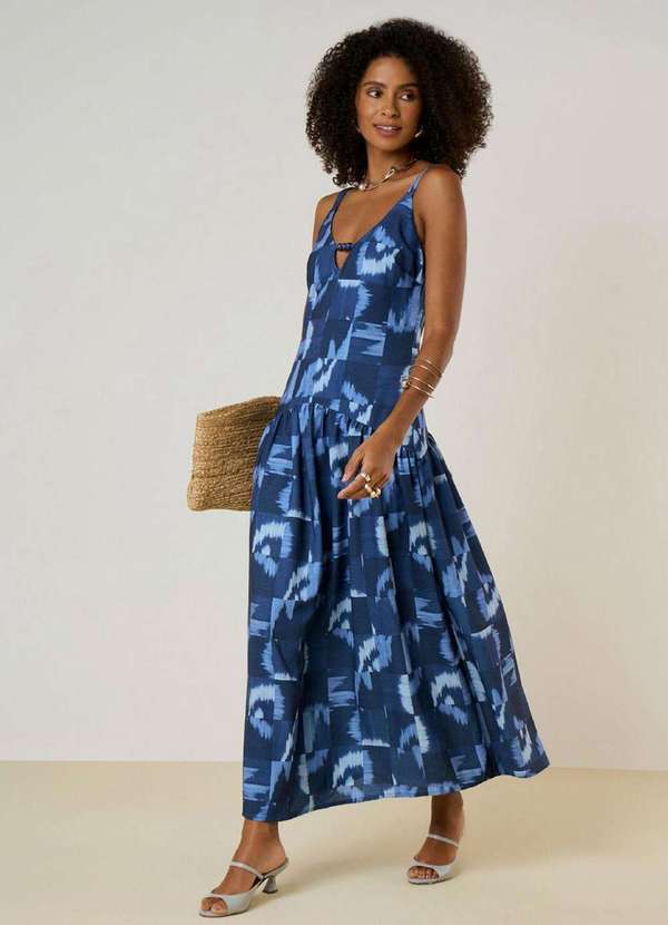 Maria.valentina - Vestido Maria.Valentina Ajustado Decote V com Alça Midi Azul Azul