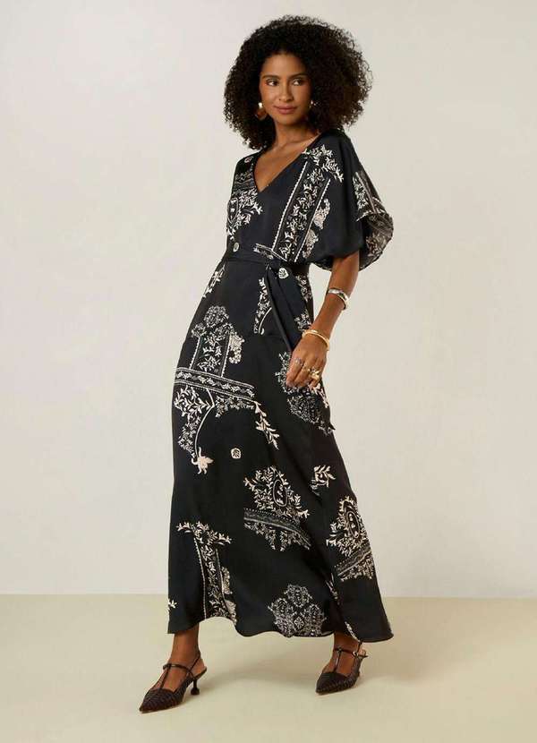 Maria.valentina - Vestido Maria.Valentina Ajustado Decote V Manga Curta Longo Preto Preto