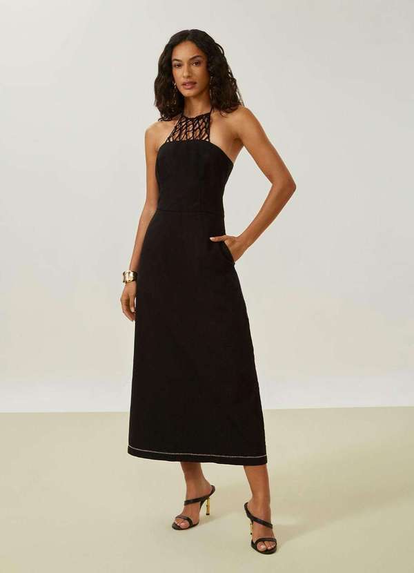 Maria.valentina - Vestido Maria.Valentina Ajustado Decote V sem Manga Longo Preto Preto