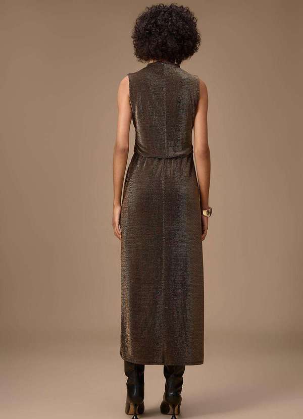 Maria.valentina - Vestido Maria.Valentina Ajustado Gola Alta sem Manga Midi Dourado Dourado 4