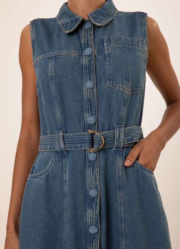Maria.valentina - Vestido Maria.Valentina Ajustado Gola Clássica sem Manga Midi Azu Azul