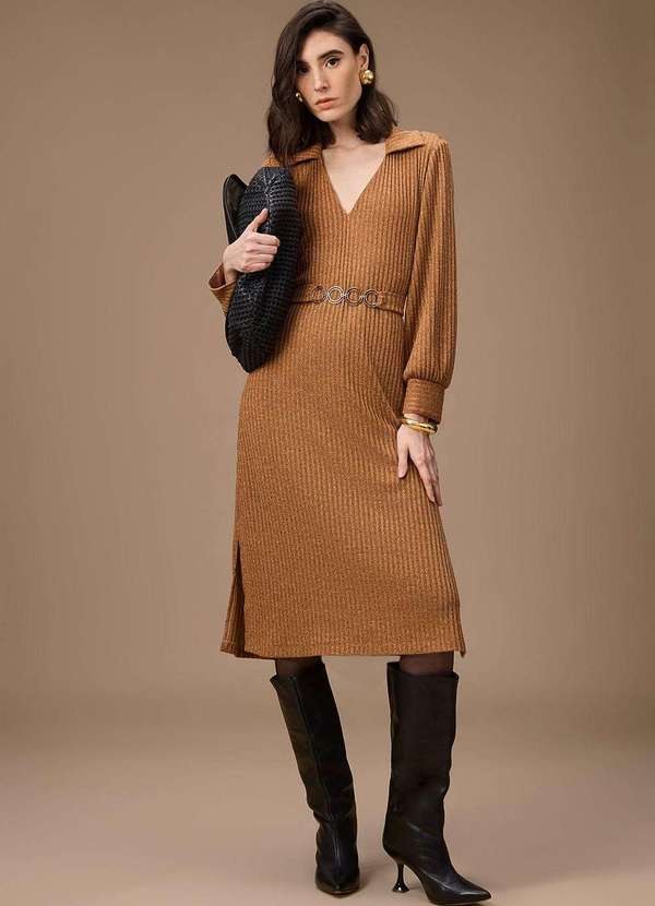 Maria.valentina - Vestido Maria.Valentina Ajustado Polo Manga Longa Midi Marrom Marrom