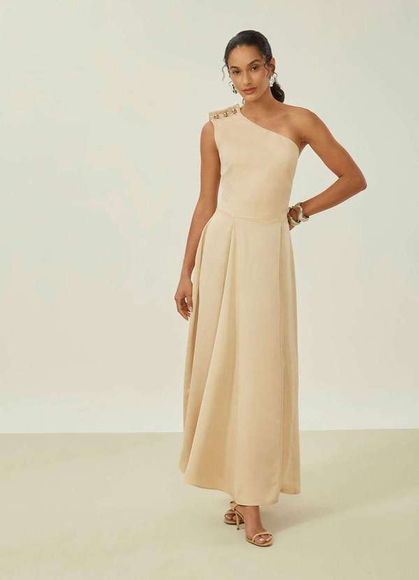 Maria.valentina - Vestido Maria.Valentina Ajustado um Ombro Só sem Manga Longo Bege Bege