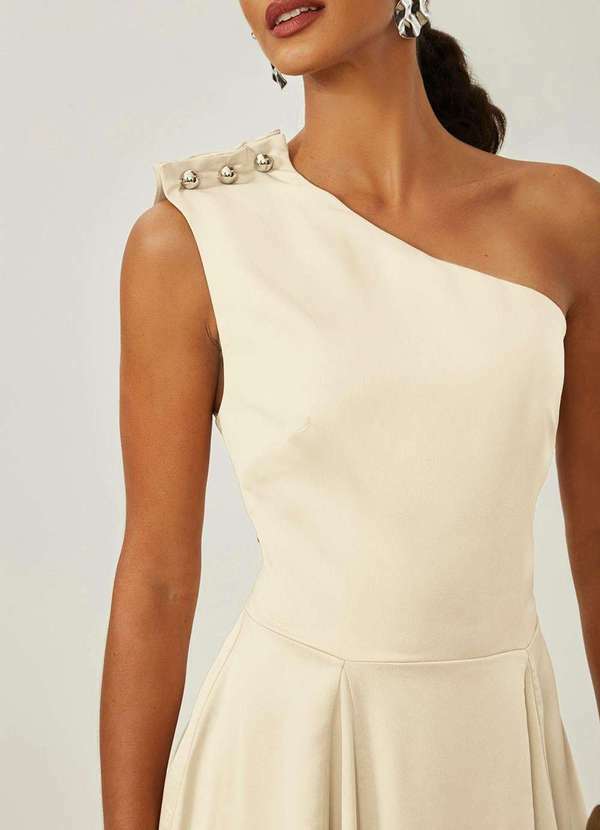 Maria.valentina - Vestido Maria.Valentina Ajustado um Ombro Só sem Manga Longo Bege Bege