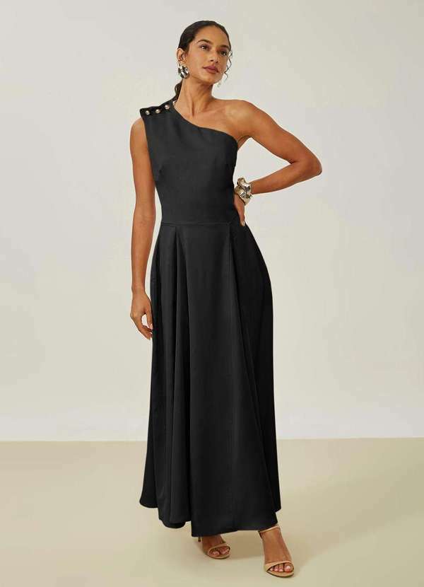 Maria.valentina - Vestido Maria.Valentina Ajustado um Ombro Só sem Manga Longo Pret Preto