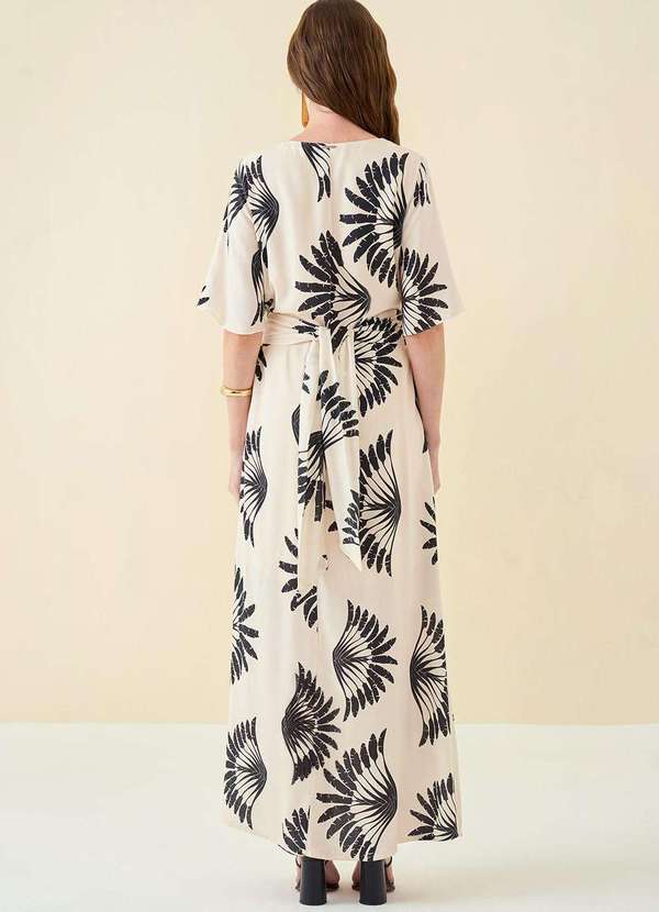 Maria.valentina - Vestido Maria.Valentina Longo Decote V Amarração Cintura Cru Nude 4