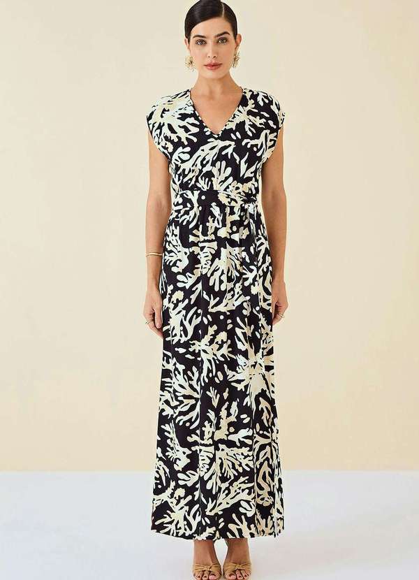 Maria.valentina - Vestido Maria.Valentina Midi Decote V com Faixa Preto Preto 2