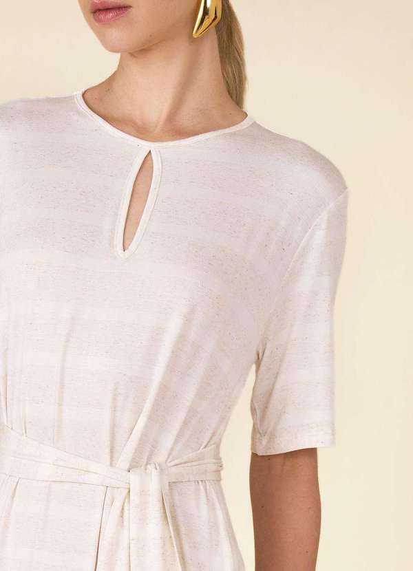 Maria.valentina - Vestido Maria.Valentina Midi Decote Redondo com Amarração Bege Bege 3