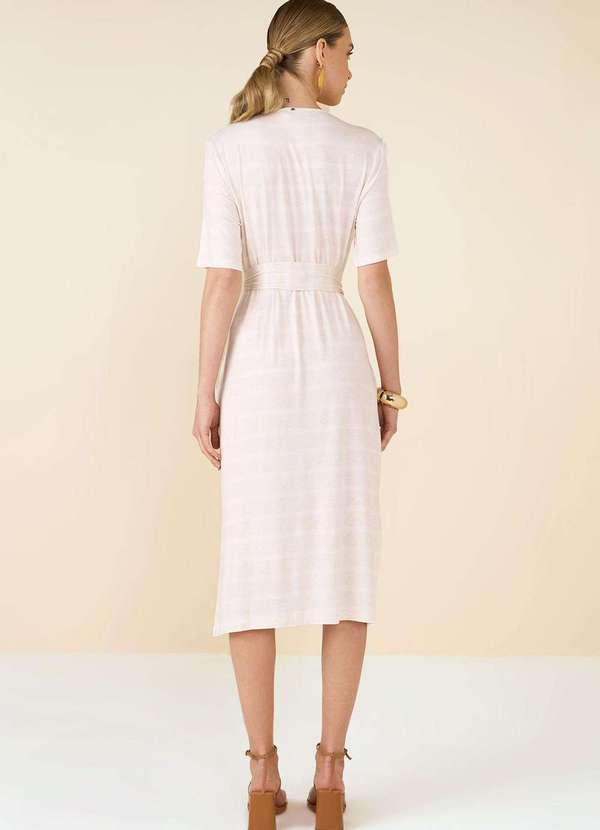 Maria.valentina - Vestido Maria.Valentina Midi Decote Redondo com Amarração Bege Bege 4