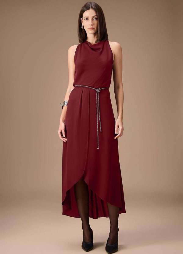 Maria.valentina - Vestido Maria.Valentina Solto Cava Francesa sem Manga Longo Bordo Vermelho 2