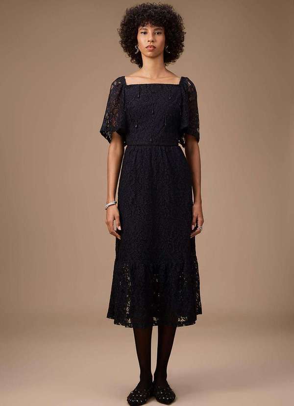 Maria.valentina - Vestido Maria.Valentina Solto Decote Reto Manga Curta Midi Preto Preto 2