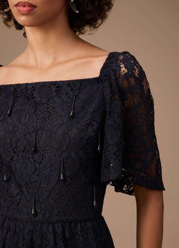 Maria.valentina - Vestido Maria.Valentina Solto Decote Reto Manga Curta Midi Preto Preto 3