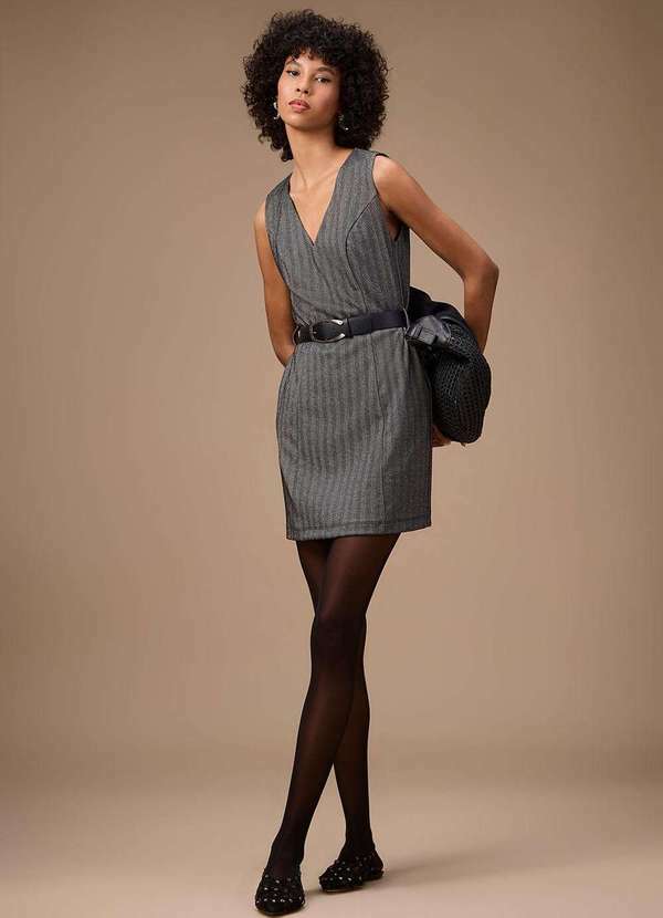 Maria.valentina - Vestido Maria.Valentina Solto Decote V sem Manga Curto Cinza Cinza