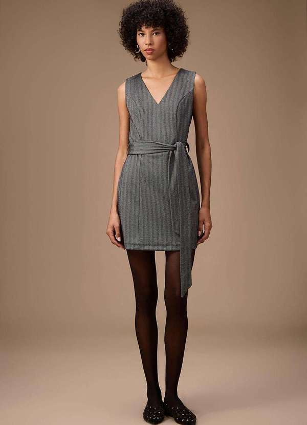 Maria.valentina - Vestido Maria.Valentina Solto Decote V sem Manga Curto Cinza Cinza 2