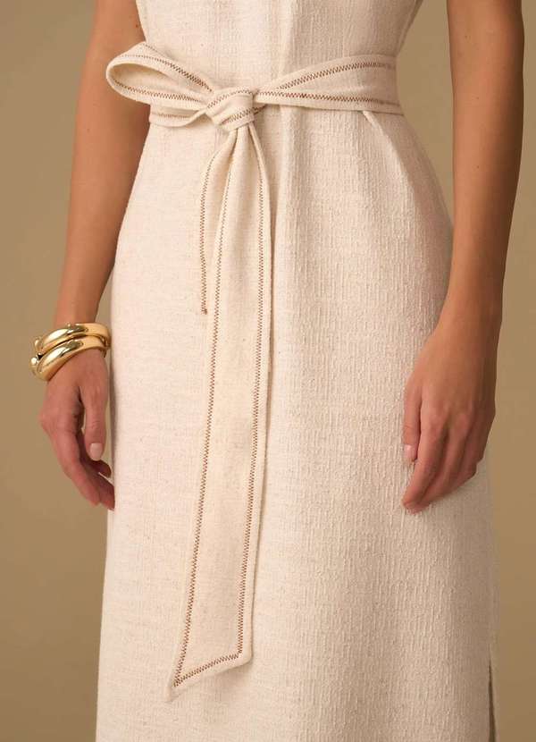 Maria.valentina - Vestido Maria.Valentina Solto Decote V Manga Longa Midi Off White Branco 2