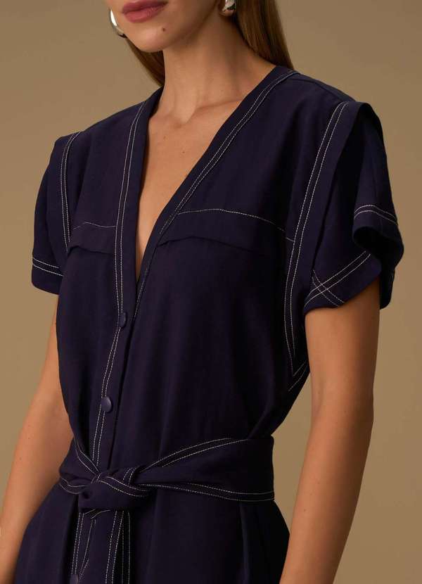 Maria.valentina - Vestido Maria.Valentina Solto Decote V Manga Curta Longo Azul Esc Azul 3