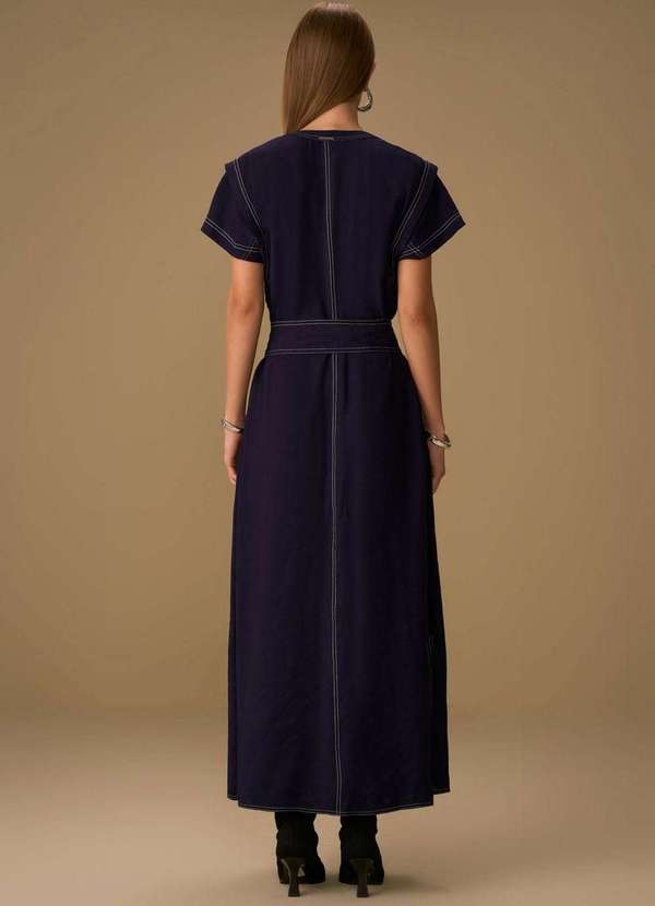 Maria.valentina - Vestido Maria.Valentina Solto Decote V Manga Curta Longo Azul Esc Azul 4