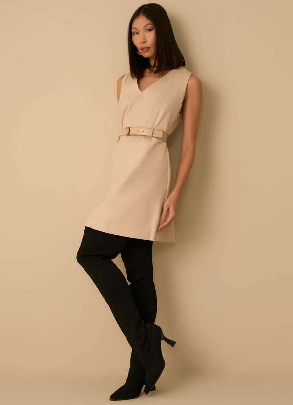 Maria.valentina - Vestido Maria.Valentina Solto Decote V sem Manga Curto Bege Bege